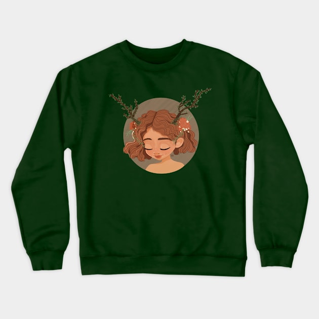 Reindeer Girl Crewneck Sweatshirt by millustrates